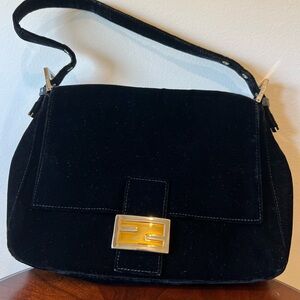 Fendi Black Velvet Baguette Bag with Gold-Tone Hardware